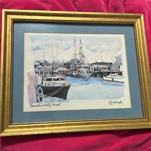 Bannister’s Wharf, Newport Watercolor R.E. Kennedy